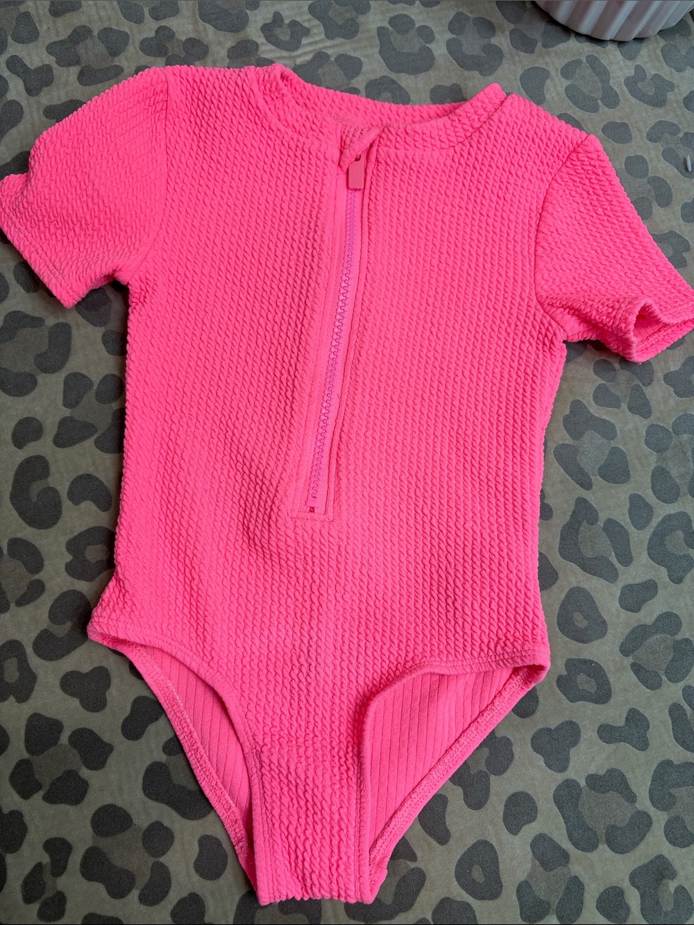 Kids Short-Sleeve One-Piece Swimsuit in Bright Pink